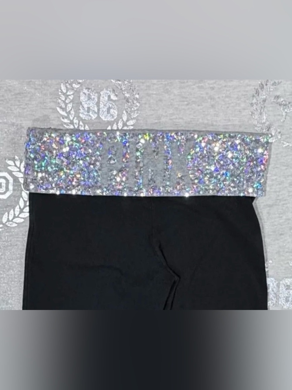 VS PINK VINTAGE BLING FOLDOVER FLARE YOGA PANTS